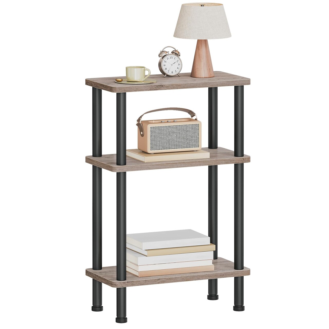Greige 3-Tier Side Table Particleboard Metal Adjustable Feet Minimalist Design
